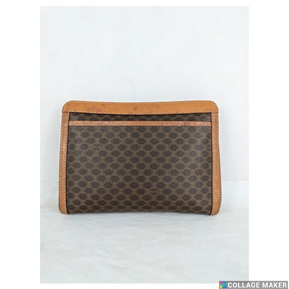 Celine Macadam Vintage Clutch Bag Brown Beige Pouch Made in Italy - Picture 3 of 12